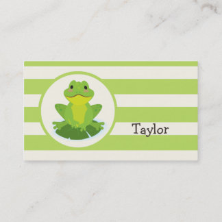 Carte De Visite Cute Grenouille verte sur Motif rayé