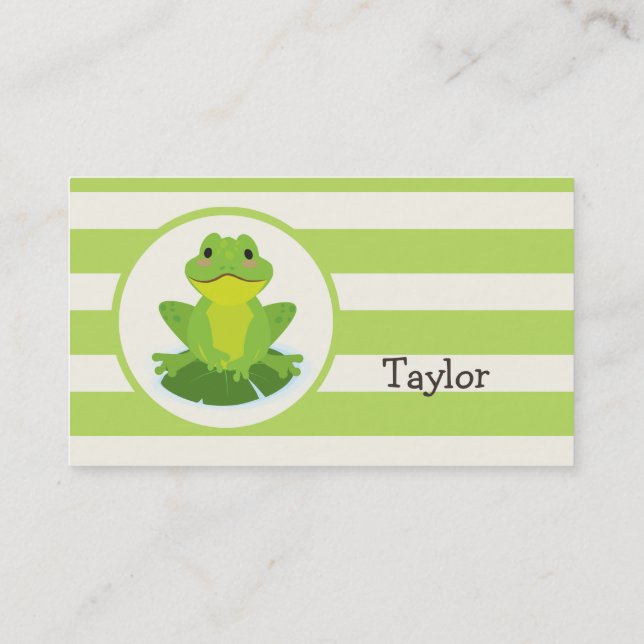 Carte De Visite Cute Grenouille verte sur Motif rayé (Dos)