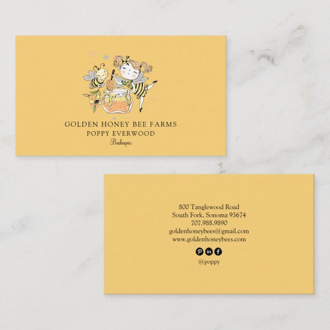 Carte De Visite Cute Honey Bee Apiary Beekeeper Honey Products  (Devant / Derrière)