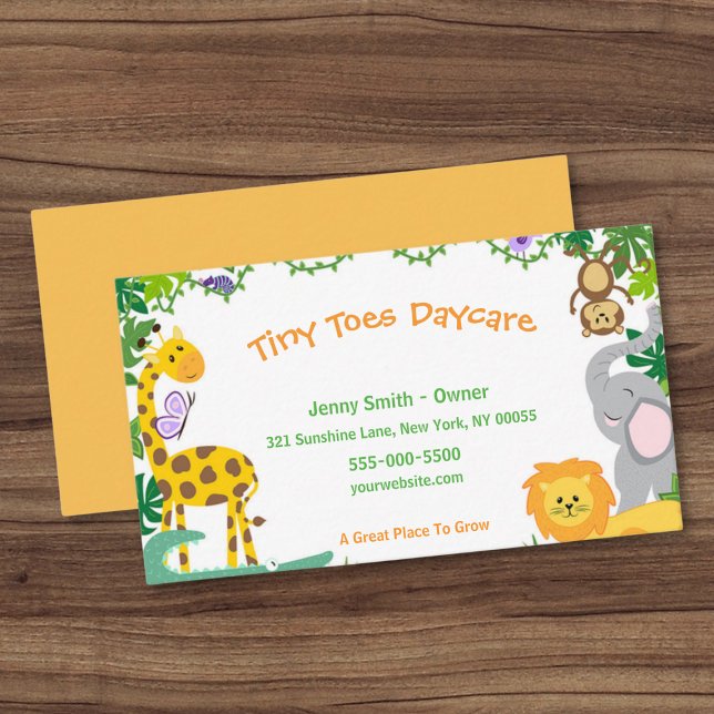 Carte De Visite Cute Jungle Animaux Enfants Garderie Babysitter (Créateur téléchargé)