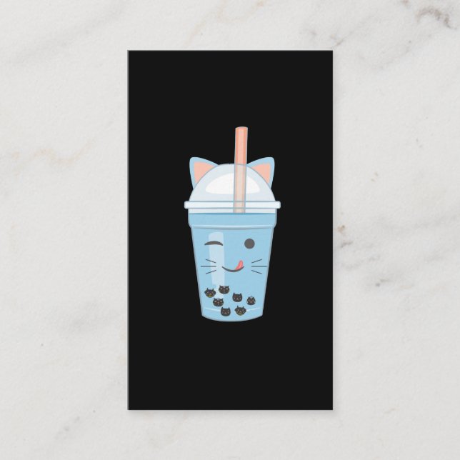 Carte De Visite Cute Kawaii Buble Tea Boba Milk Tea Cat (Devant)