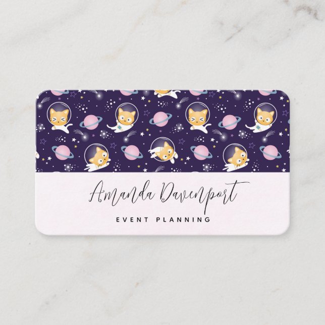 Carte De Visite Cute Kitty Chat Astronauts Motif (Devant)