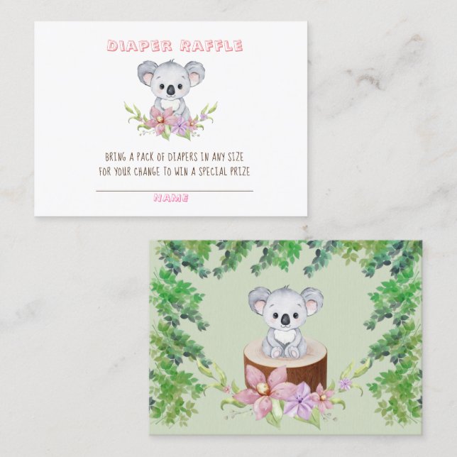 Carte De Visite Cute Koala Oear Girl Baby shower de rousseur de co (Devant / Derrière)