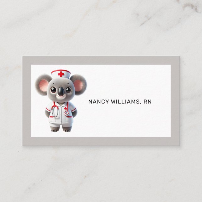 Carte De Visite Cute Koala Ours Nurse avec Stethoscope Tan Frontiè (Devant)