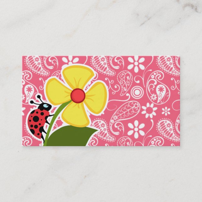 Carte De Visite Cute Ladybug sur Brink Paisley ; Floral (Devant)