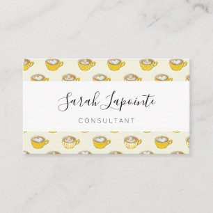 Carte De Visite Cute Latte Art en Motif de tasses de café jaune