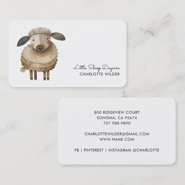 Carte De Visite Cute Little Sheep Daycare Business Card (Devant / Derrière)