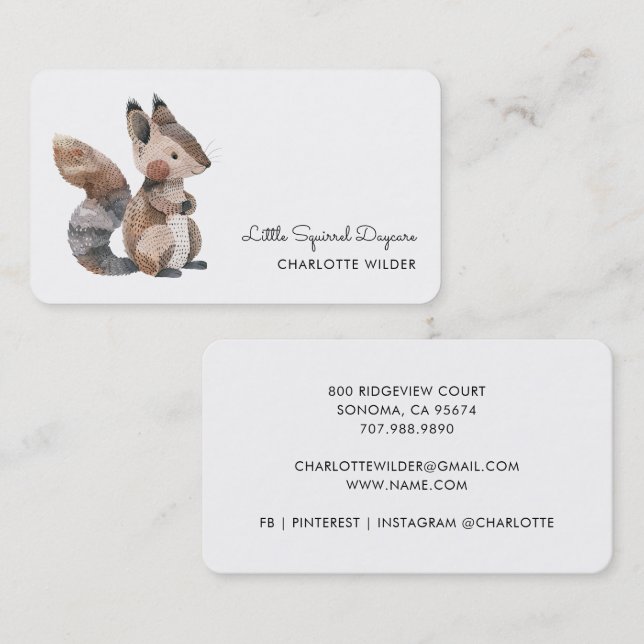 Carte De Visite Cute Little Squirrel Daycare Business Card (Devant / Derrière)