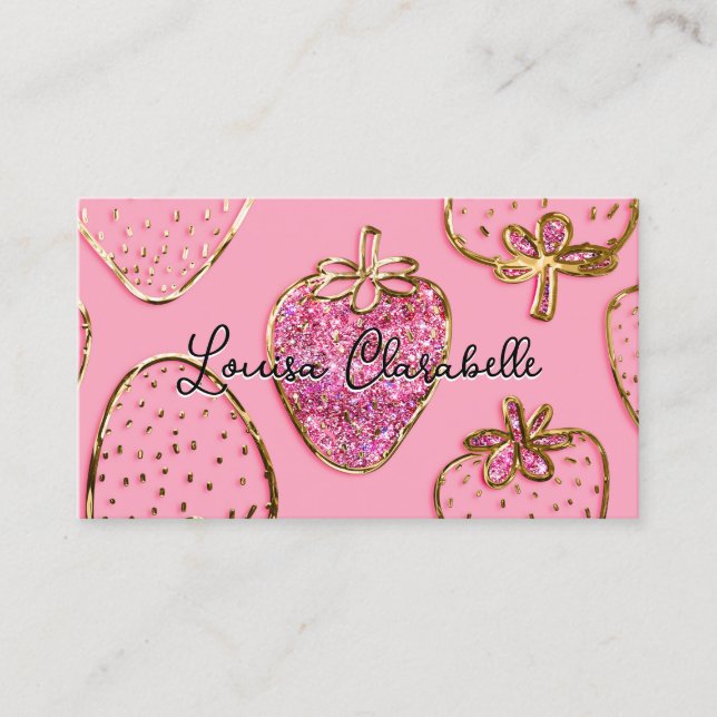 Carte De Visite Cute Luxury Blush Pink Strawberry Pattern (Devant)