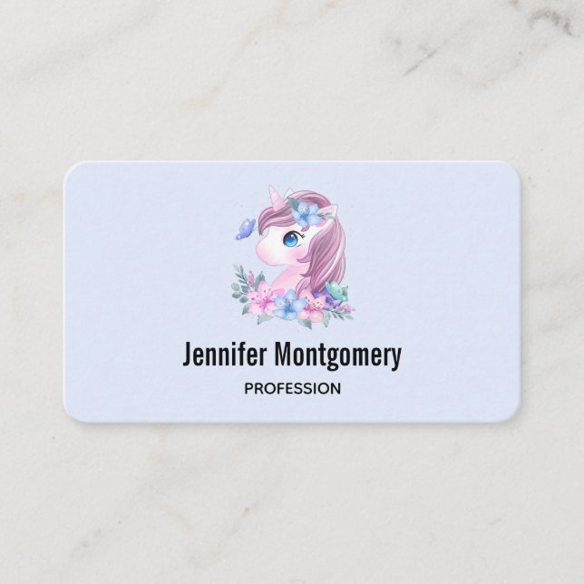 Carte De Visite Cute & Magical Baby Unicorn Watercolor (Devant)