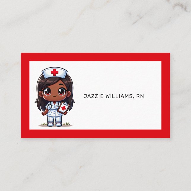 Carte De Visite Cute Manga Black Nurse Cheveux Brown et yeux perso (Devant)