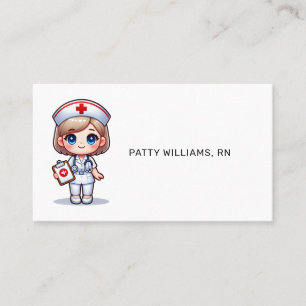 Carte De Visite Cute Manga Nurse avec cheveux blond bleu yeux Pers