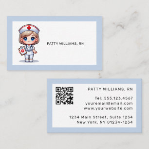 Carte De Visite Cute Manga Nurse avec cheveux blonds Code QR
