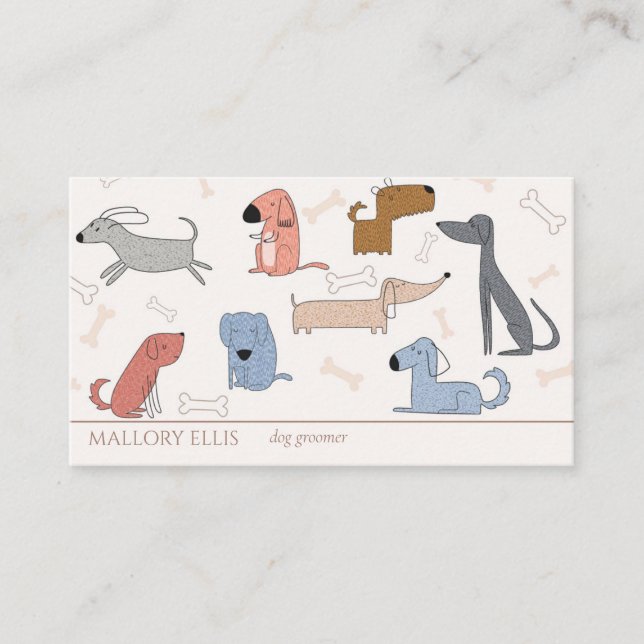 Carte De Visite Cute Modern Cartoon Dogs | Pet Sitter Groomer (Devant)