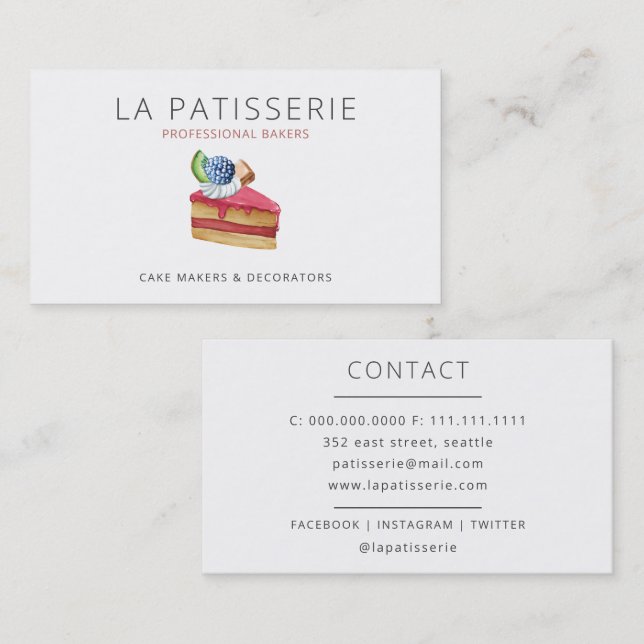 Carte De Visite Cute moderne Pink Cheesecake boulangerie pâtisseri (Devant / Derrière)