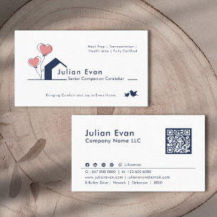 Carte De Visite Cute Navy bleu Maison Blanche Logo Senior Caregide