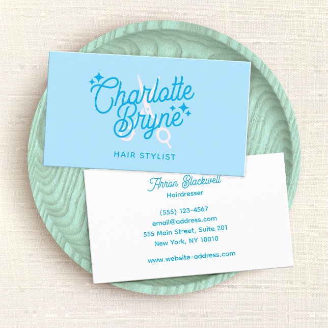 Carte De Visite Cute Pastel Blue Retro Coiffeuse Ciseaux (Créateur téléchargé)