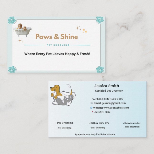 Carte De Visite Cute Pet Grooming Business Card – Customizable Dog (Devant / Derrière)