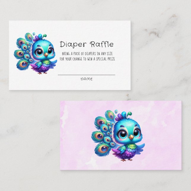 Carte De Visite Cute Petit Baby shower Peacock Déchets Raffle (Devant / Derrière)