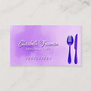 Carte De Visite Cute Purple Aquarelle Ustensiles de restauration
