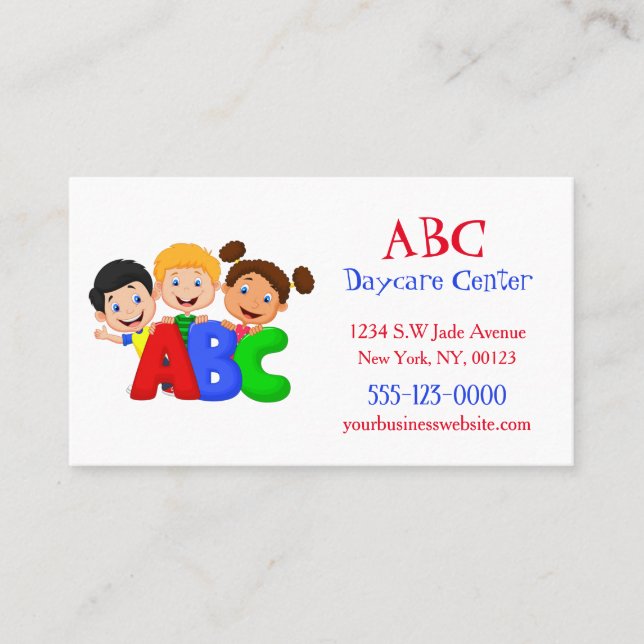 Carte De Visite Cute Red Blue Green Garderie Garderie Babysitter (Devant)