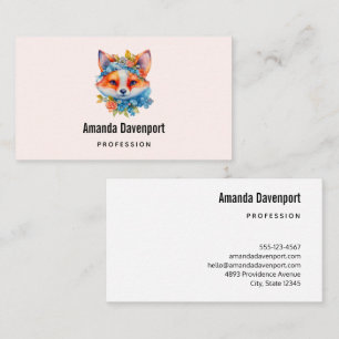 Carte De Visite Cute Renard orange avec Couronne florale