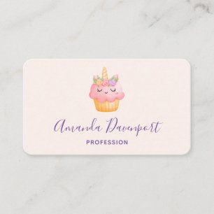 Carte De Visite Cute rose Cupcake Unicorn avec Rose
