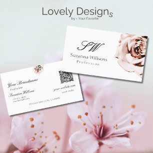 Carte De Visite Cute Rose rose rose rose clair Initiales blanches 