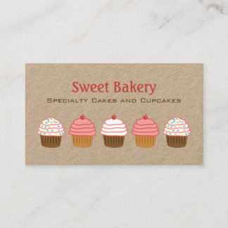 Carte De Visite Cute Rustique rose et blanc Cupcake boulangerie Kr