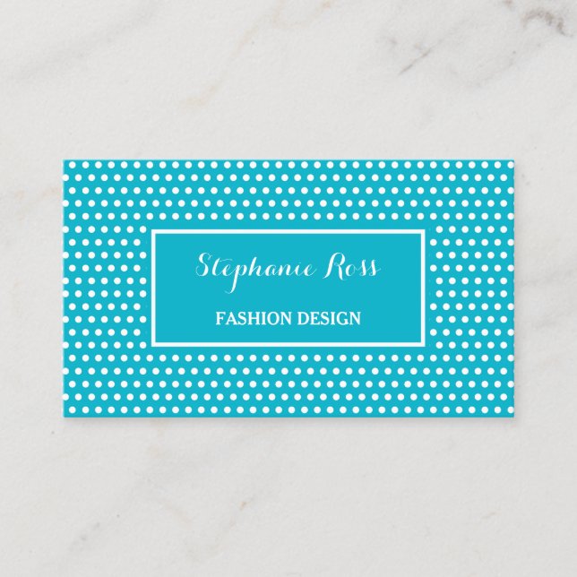 Carte De Visite Cute Turquoise Polka Dot Girl Fashion Designer (Devant)