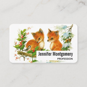 Carte De Visite Cute Vintage Foxes Retro Christmas Scene