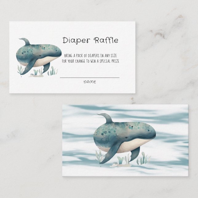 Carte De Visite Cute Watercolor Blue Whale Diaper Raffle (Devant / Derrière)