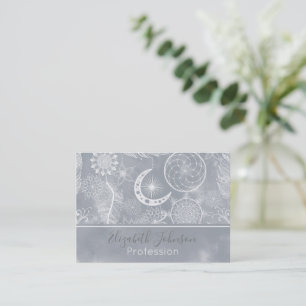 Carte De Visite Cute White & Grey Dreamcatcher Plumes Mandala