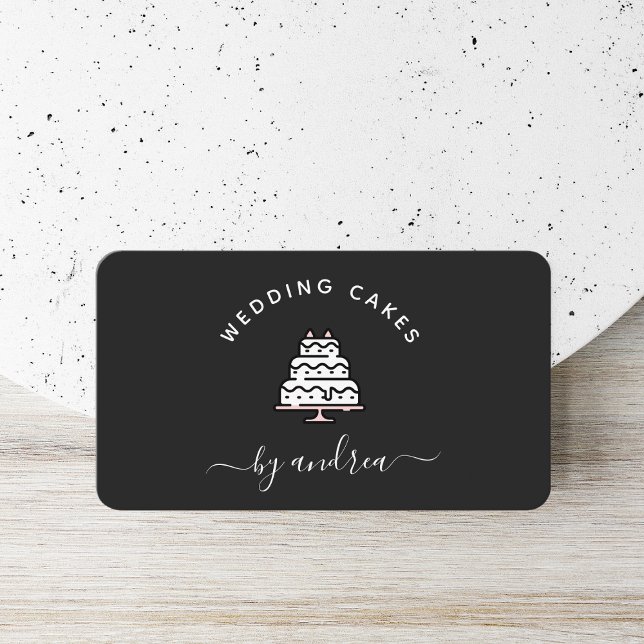 Carte De Visite Cute White & Rose Mariage Cake Logo Planificateur  (Créateur téléchargé)