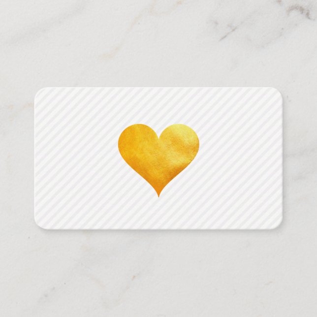 Carte De Visite Cutesy Gold Heart Stripe Motif (Devant)