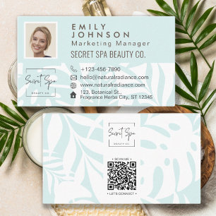 Carte De Visite Cyan Tropical Leaf Beauté & Photo Spa QR