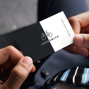 Carte De Visite Cycliste minimaliste noir et blanc QR Code