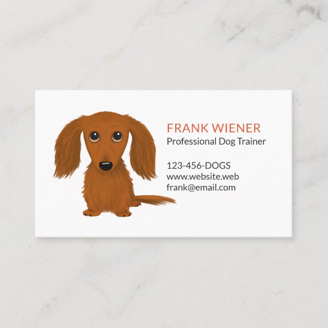 Carte De Visite Dachshund roux | Doxie mignon chien de dessin (Devant)