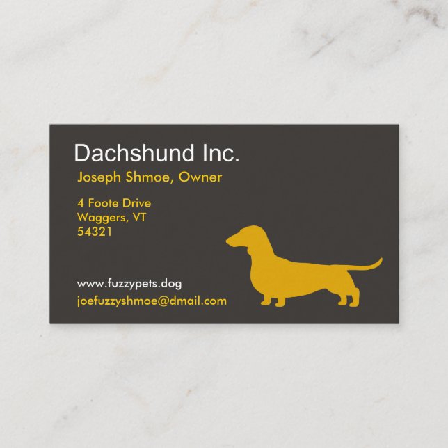 Carte De Visite Dachshund Silhouette | Wiener Chien gris et jaune (Devant)