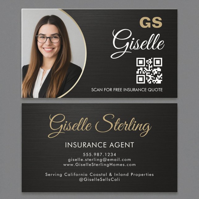 Carte de visite d'agent d'assurance métallique noi (Créateur téléchargé)