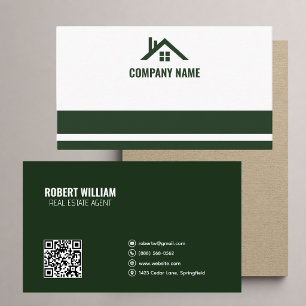 Carte de visite d'agent immobilier à code QR blanc