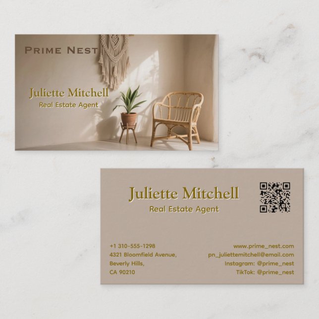 Carte de visite d'agent immobilier au style boho (Devant / Derrière)