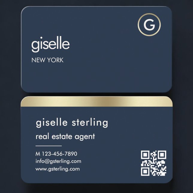 Carte de visite d'agent immobilier Navy Blue Gold  (Créateur téléchargé)