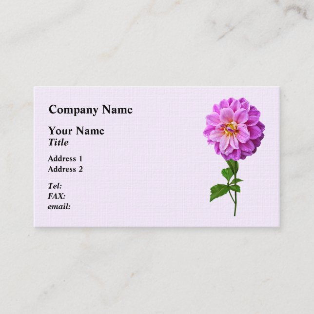 Carte De Visite Dahlia Rose Avec Dew (Devant)
