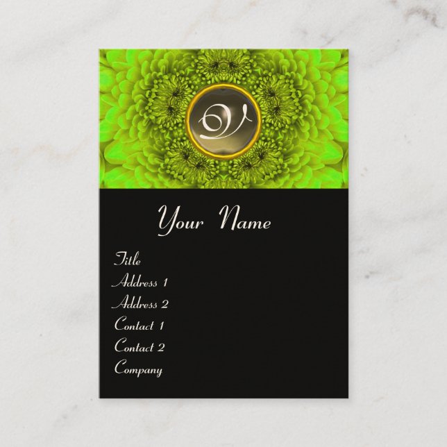 Carte De Visite Dahlia Vert  Monogramme, Agate gris  noir jaune (Devant)