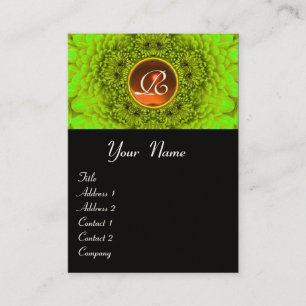 Carte De Visite Dahlia vert  Monogramme Agate noir jaune orange