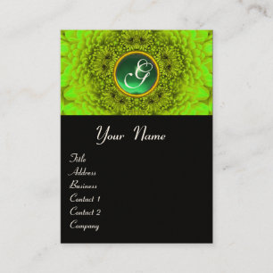 Carte De Visite Dahlia vert monogramme, émeraude noir jaune