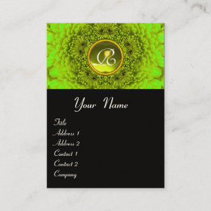 Carte De Visite DAHLIA VERT  MONOGRAMME TOPAZE noir jaune