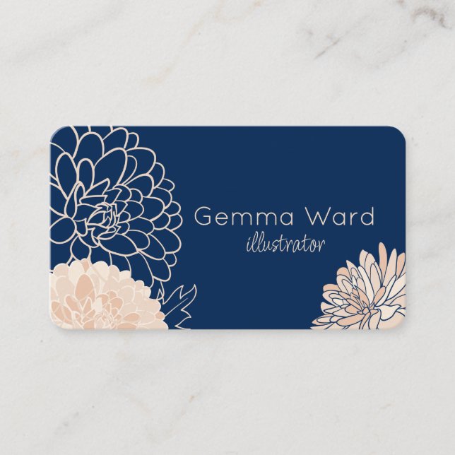 Carte De Visite Dahlias Navy et Crème (Devant)