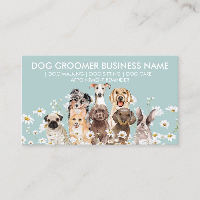 Carte De Visite Daisy Flowers Chien Groom Sitter Walker Nomination (Devant)